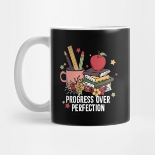 Progree Over Perfection Teacher Quote Gift Mug